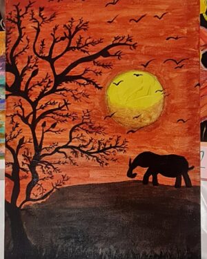 Serene Sunset Elephant Silhouette Canvas Art