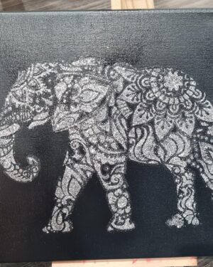 Elegant Mandala Elephant Glitter Canvas Art