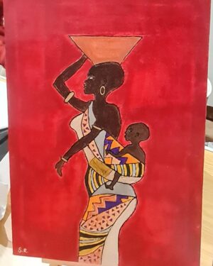 Mother and Child – Vibrant African Silhouette Painting