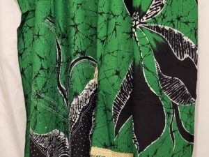 Green & Black African Print Cotton Dera Set with Gold Fringe Trim