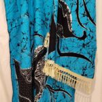 Blue & Black Dera Gown with Matching Scarf and Gold Fringe Trim