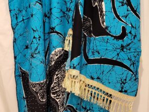 Blue & Black Dera Gown with Matching Scarf and Gold Fringe Trim