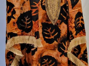 Black and Orange Dera Dress with Gold Embroidery (Cotton)