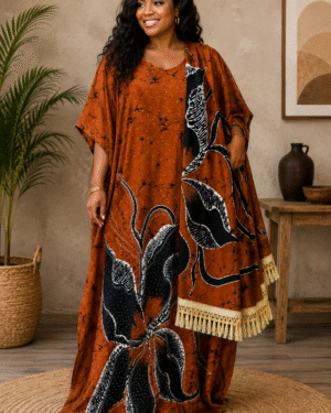 Vintage Mudcloth Grand Boubou Poncho with Gye Nyame Adinkra Symbol