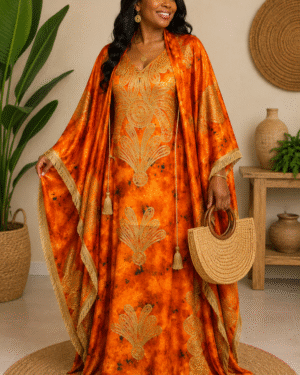 Orange Dera Dress with Gold Embroidery (Cotton)