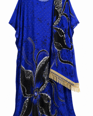 Blue, White & Black Floral Dera Dress Set