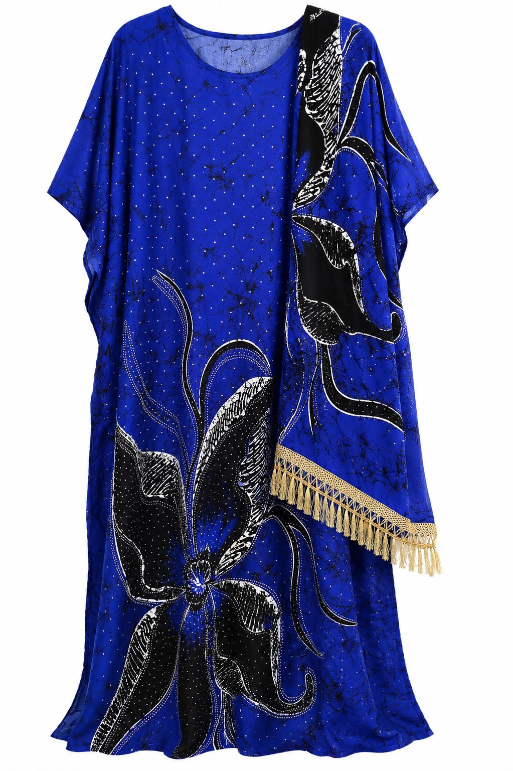 Blue, White & Black Floral Dera Dress Set