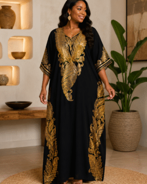 Black Garment with Gold Leaf Embroidery