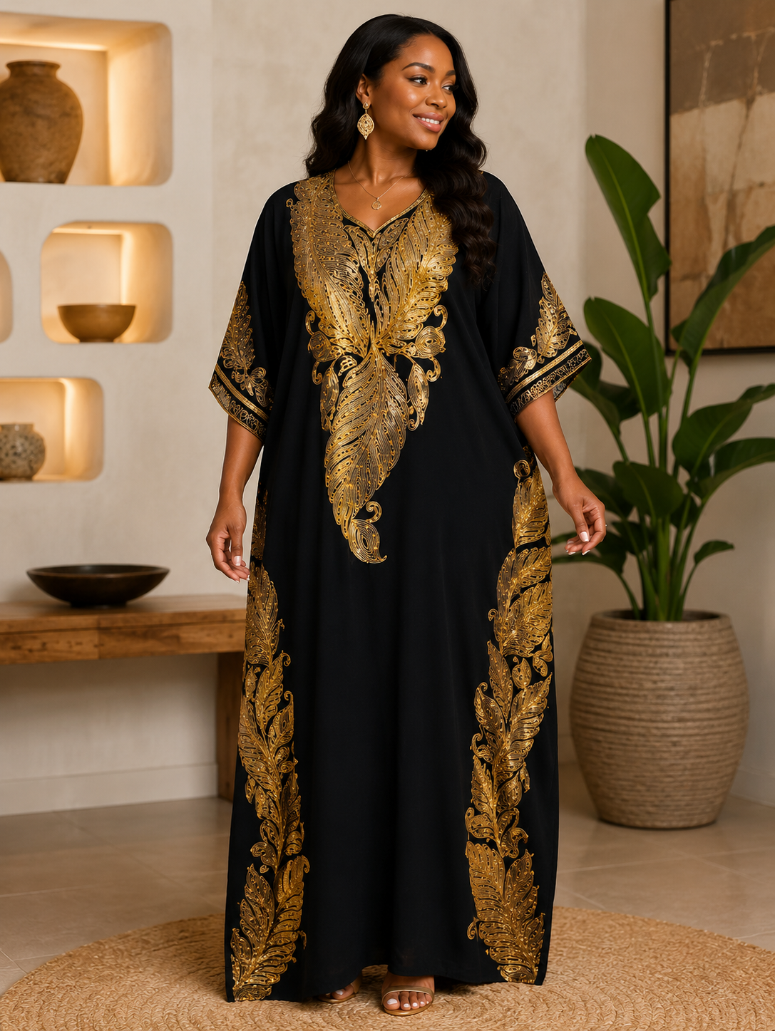 Black Garment with Gold Leaf Embroidery