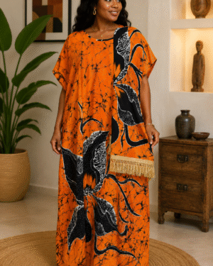 Handmade Orange & Black Batik Dera Gown